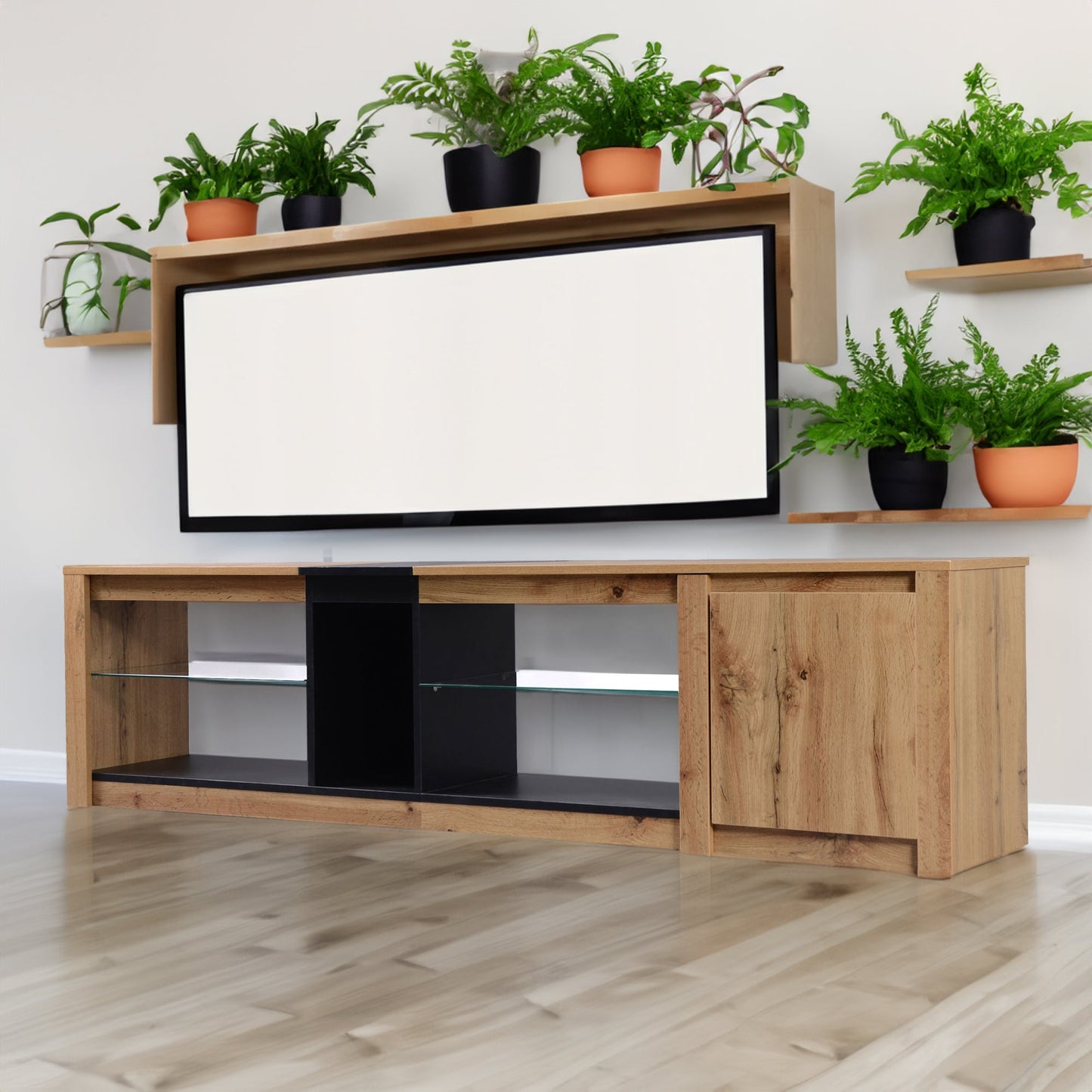 Meuble TV moderne pour téléviseurs jusqu'à 80 pouces avec éclairage LED