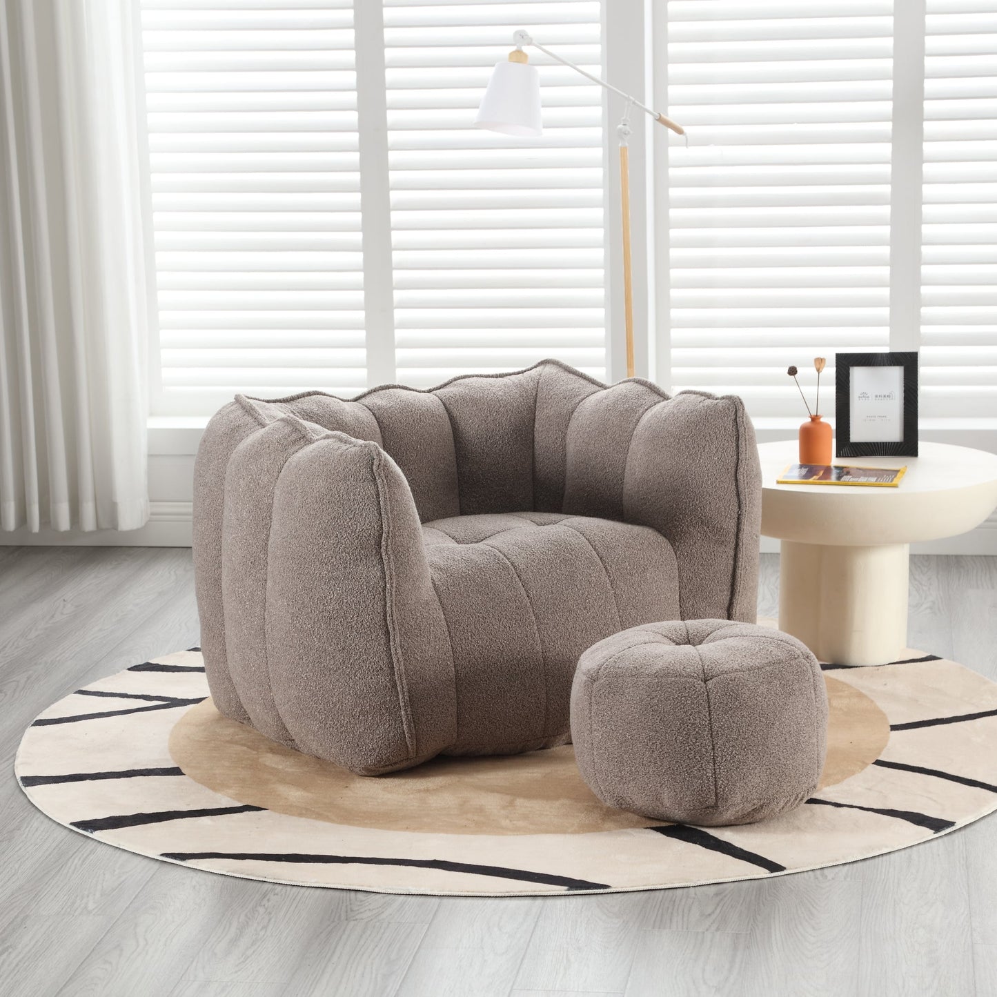 Soft Bean Bag Chair with High Resilient Foam(Chips)for living room and bedroom,Comfortable Square Lazy Sofa with Footstool - Korvel