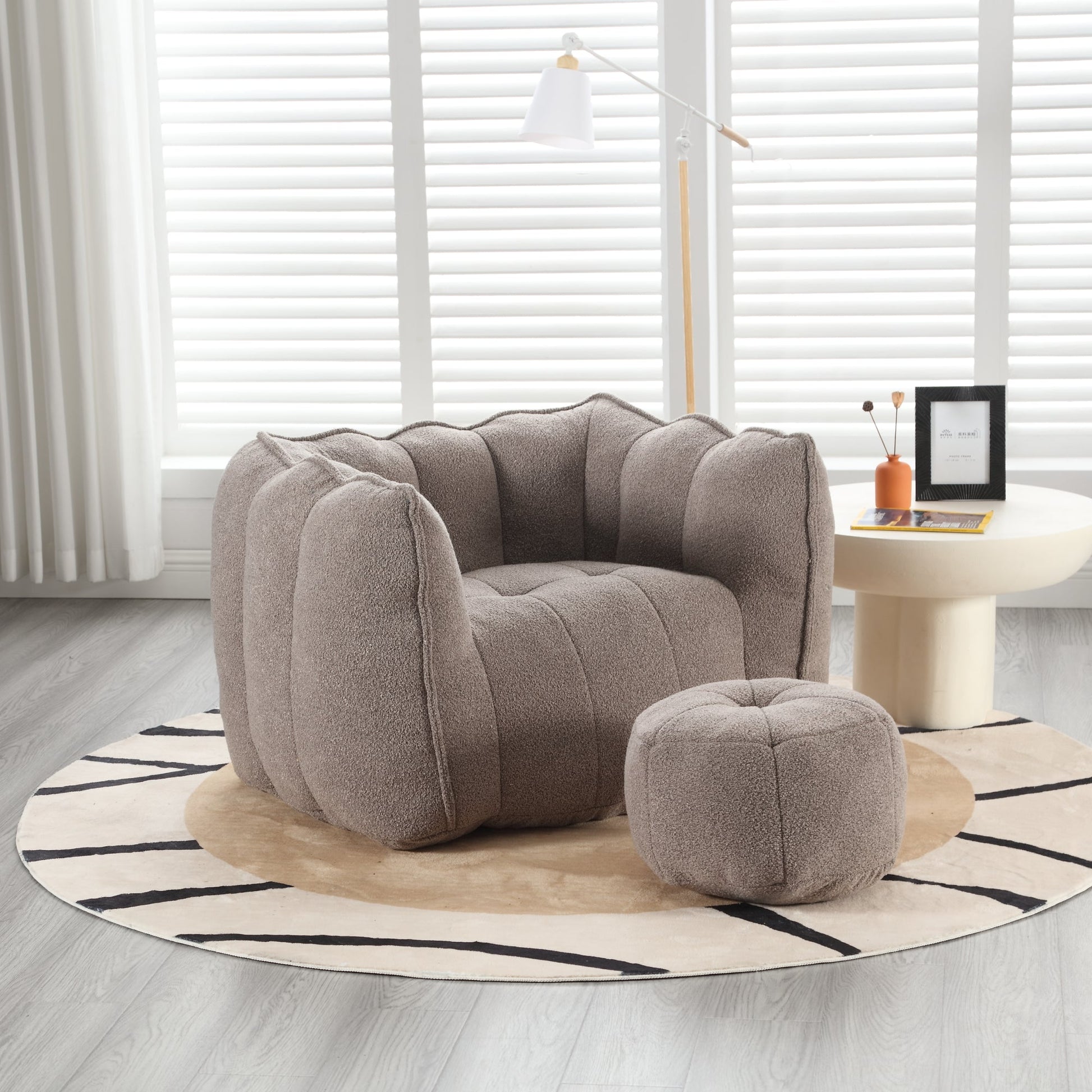 Soft Bean Bag Chair with High Resilient Foam(Chips)for living room and bedroom,Comfortable Square Lazy Sofa with Footstool - Korvel