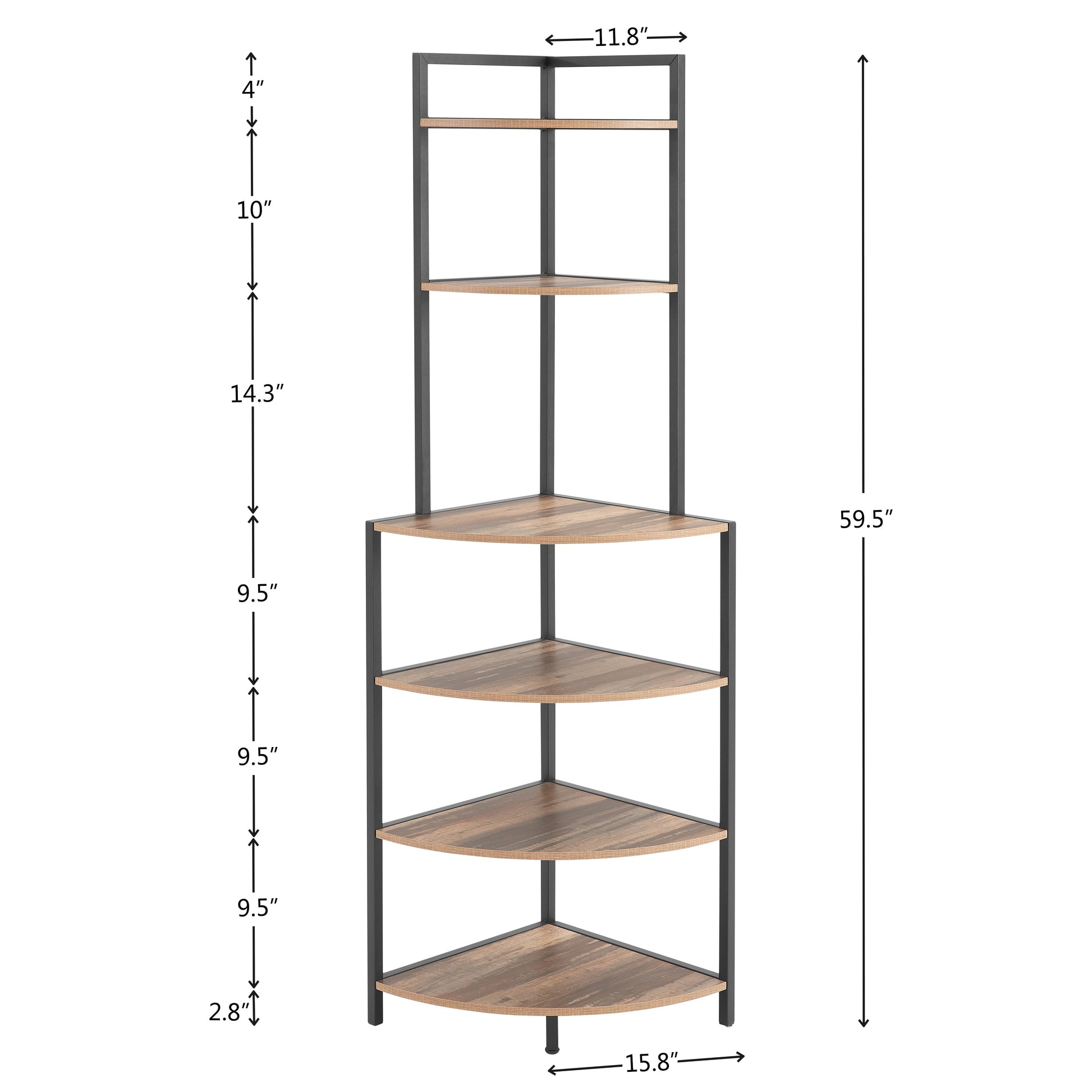 6-story corner open bookshelf modern bookshelf wooden frame independent bookshelf unit, country brown - Korvel