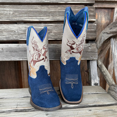 Kids' Blue Suede Bull Rider Boots | Roper - Korvel