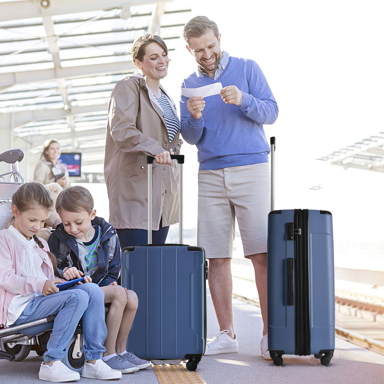 Hardshell Luggage Sets 3 Pcs Spinner Suitcase with TSA Lock Lightweight 20''24''28'' Blue + ABS - Korvel