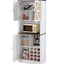 76 Inch Tall Farmhouse Kitchen Faux Rattan Wine Cabinet, Kitchen Bar Cabinet with Square Compartments and Shelves - Korvel