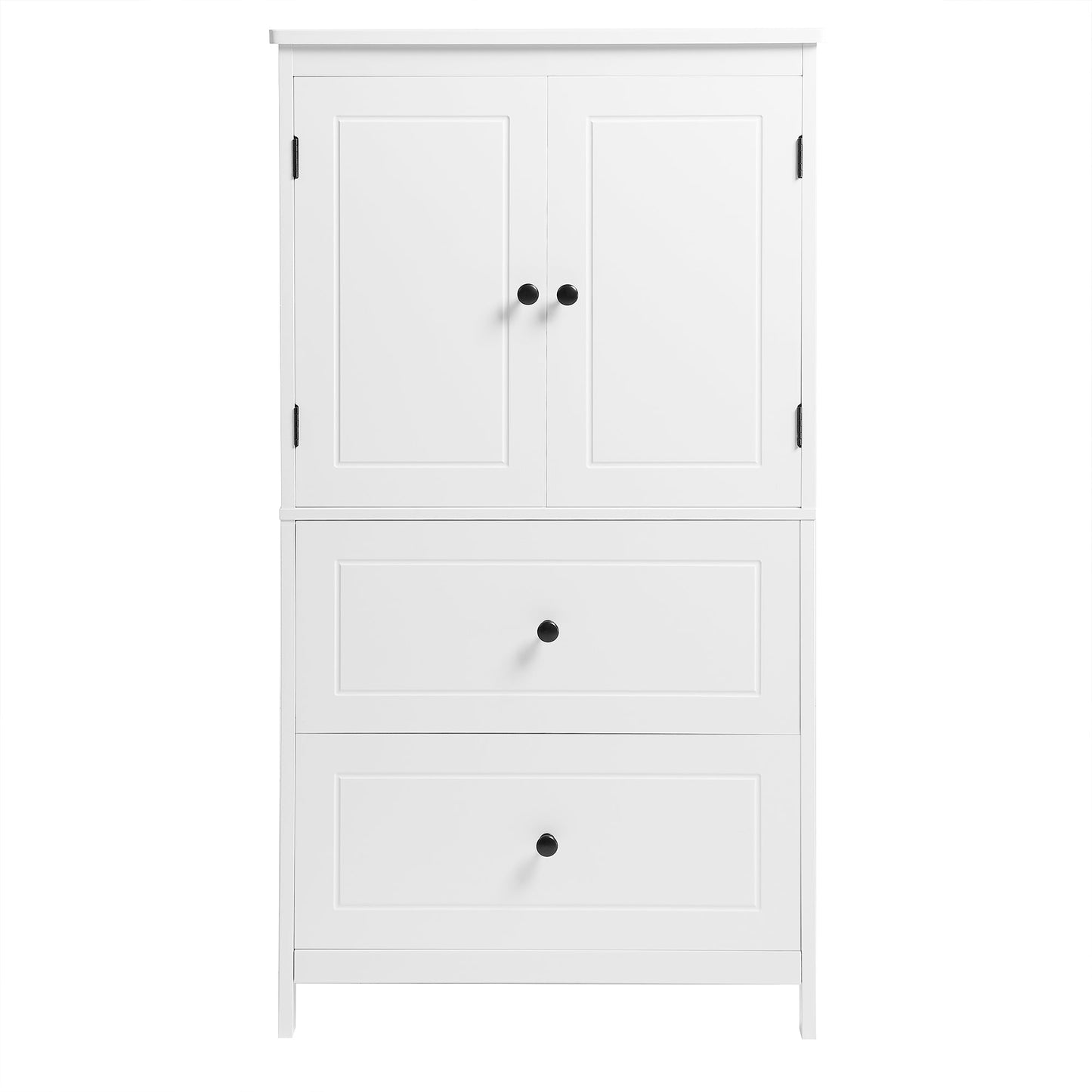 Bathroom Storage Cabinet, Cabinet with Two Doors and Drawers, Adjustable Shelf, MDF Board, White - Korvel