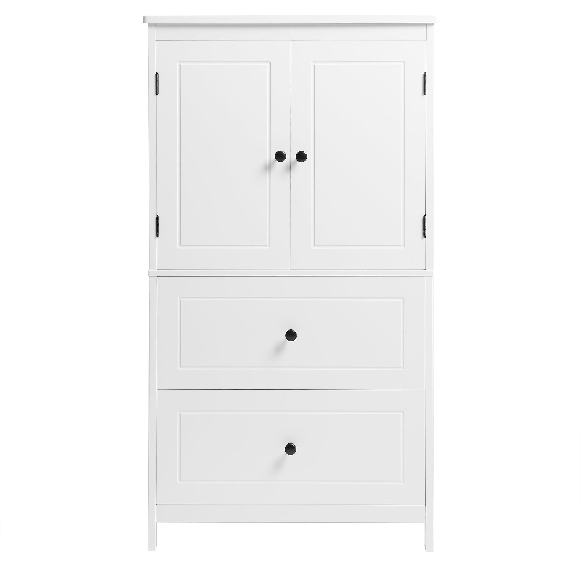 Bathroom Storage Cabinet, Cabinet with Two Doors and Drawers, Adjustable Shelf, MDF Board, White - Korvel