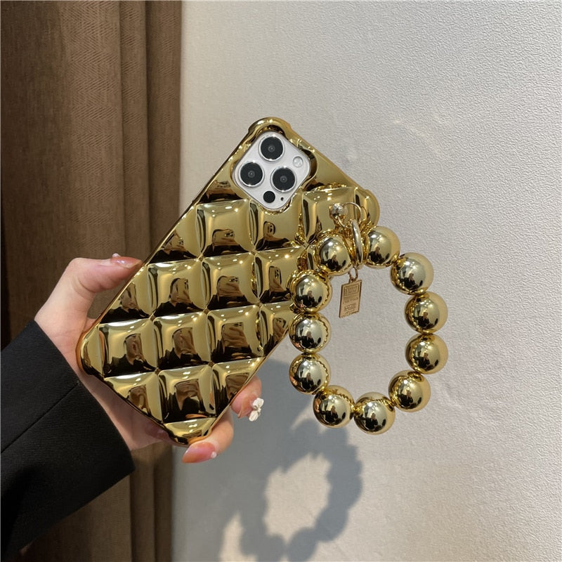 Luxury Diamond Plating Round Beads Hanging Chain Soft Phone Case For iphone 14 13 11 12 Pro Max 7 8 Plus X XR XS SE 2020 Cover - Korvel
