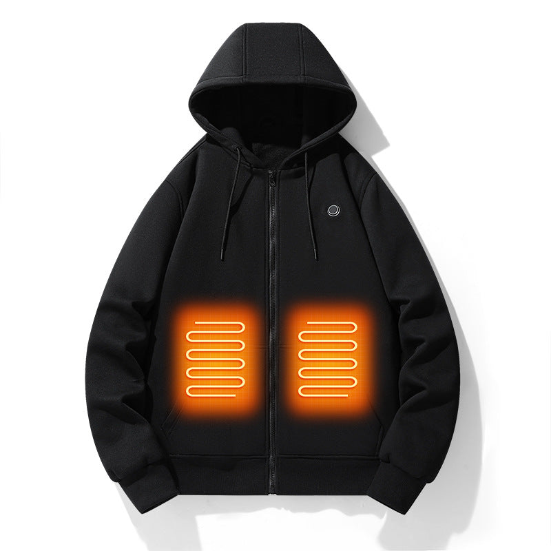European and American zipper cardigan heating hoodie intelligent hooded five zone heating jacket outdoor warm electric clothing for men - Korvel