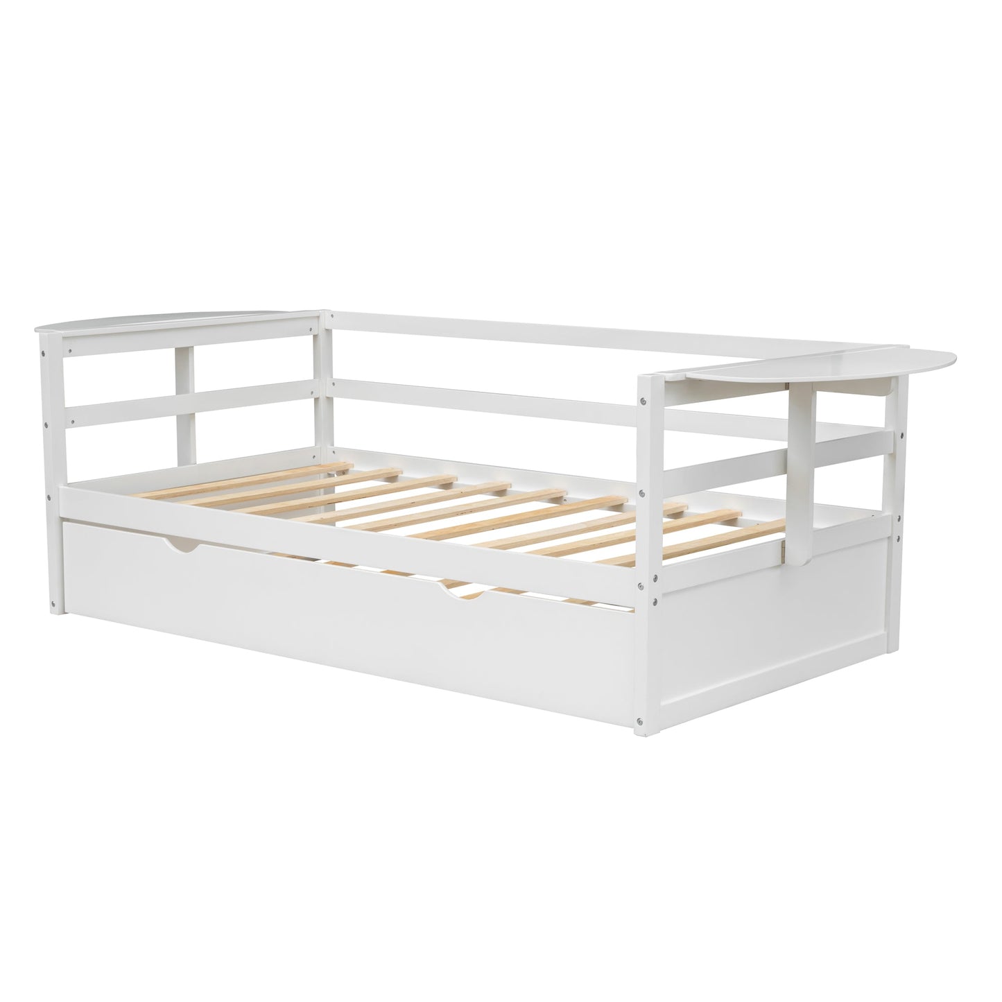 win Size Daybed with Trundle and Foldable Shelves on Both Sides White - Korvel