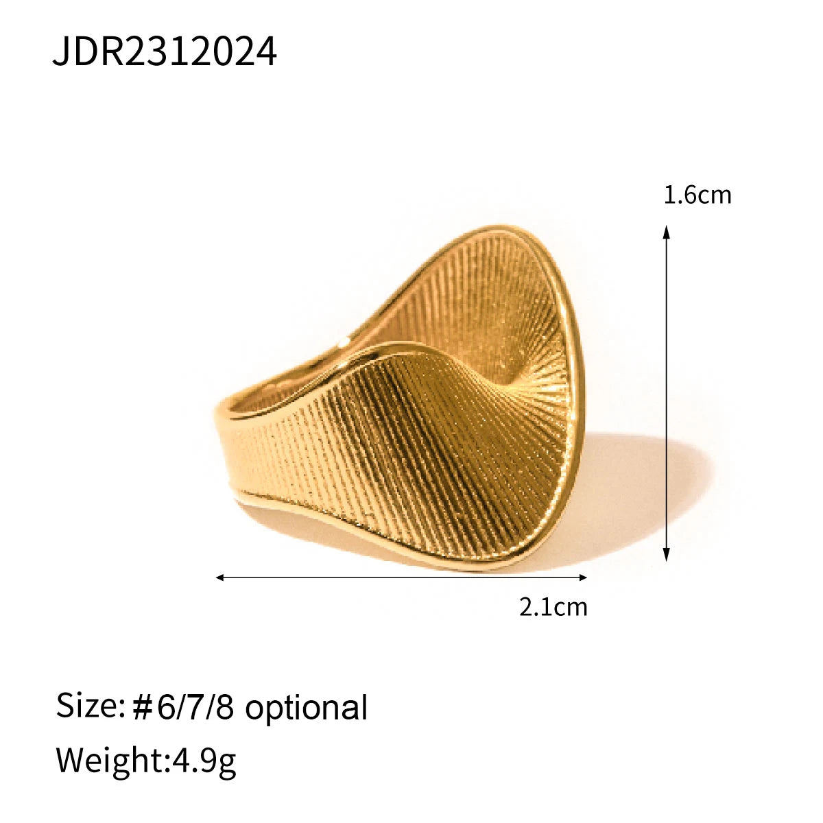 Anillo de torsión de rayas de acero inoxidable - Joyería de declaración en color dorado