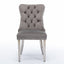 High end tufted solid wood velvet soft cushion dining chair chrome plated leg nail decoration gray and chrome two-piece set - Korvel