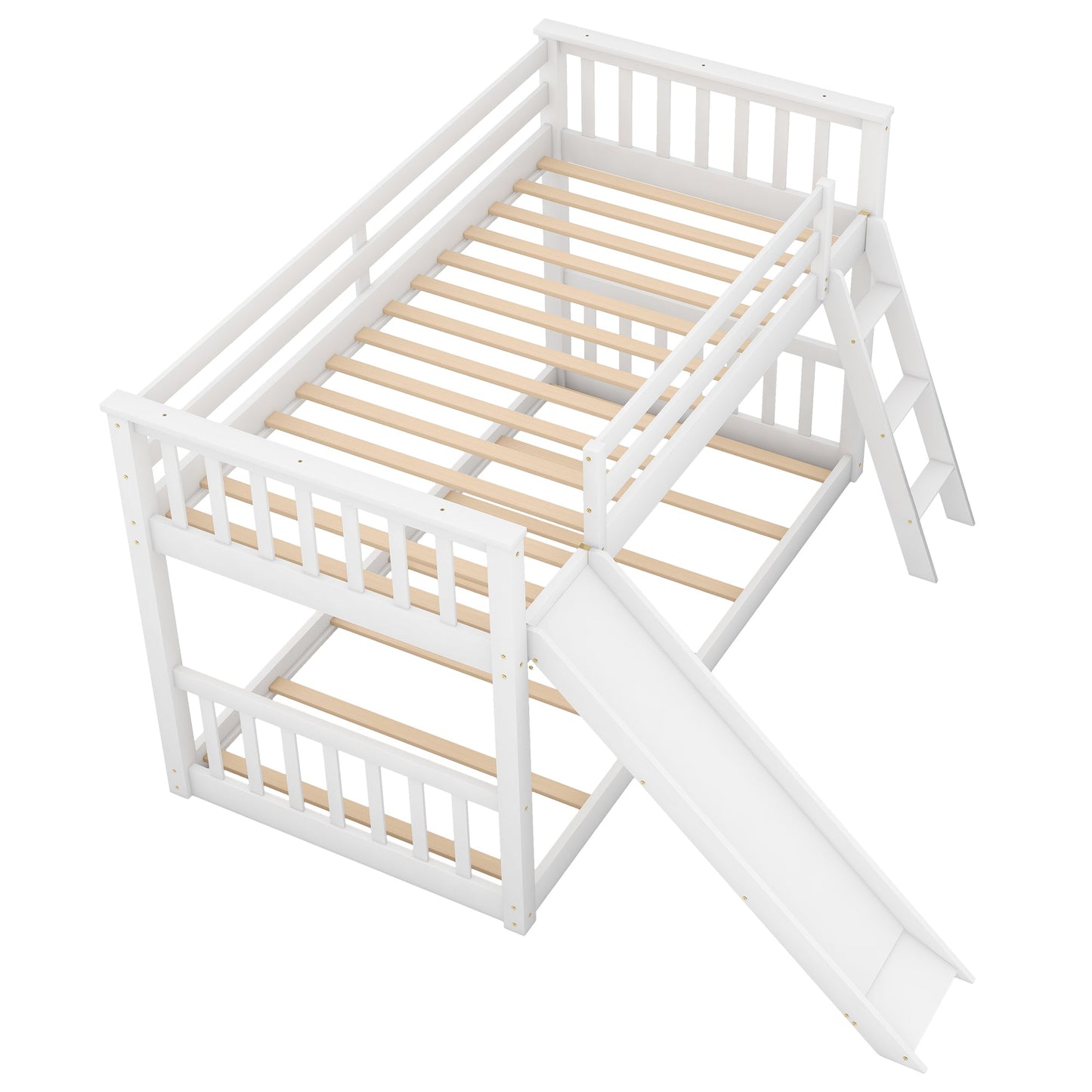 Twin Over Twin Bunk Bed with Convertible Slide and Ladder - White