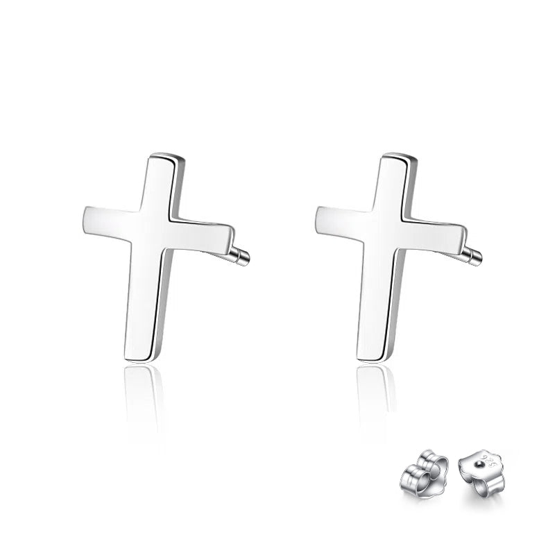 S925 sterling silver earrings fashionable earrings for women smooth cross earrings - Korvel