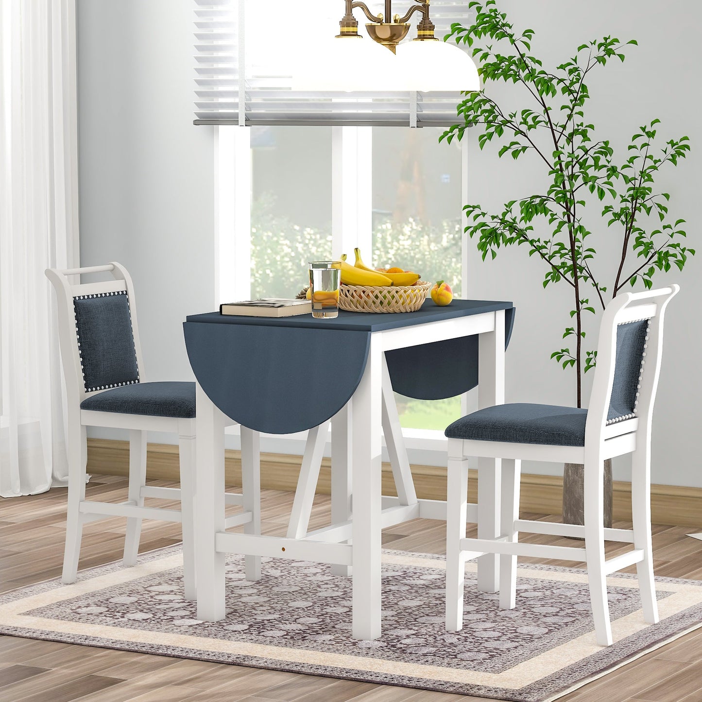 Ensemble de salle à manger surélevé en bois TOPMAX 3 pièces - Blanc et gris