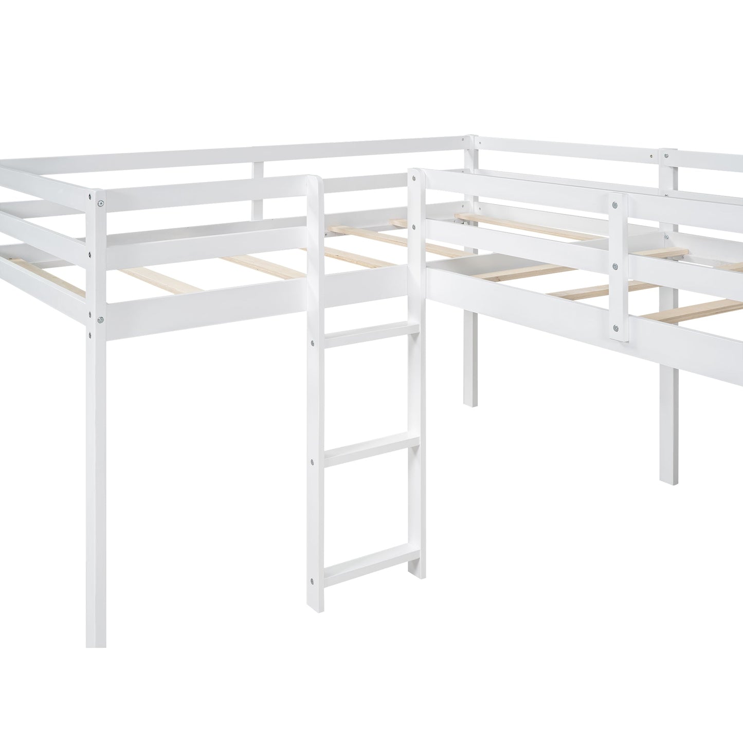Lit mezzanine en forme de L pour enfant avec échelle et toboggan - Blanc