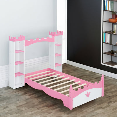 Castle-Shaped Wooden Twin Bed with Storage Shelf