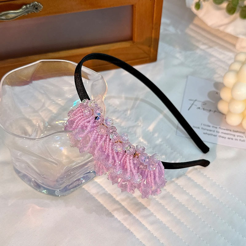 Handmade rice bead tassel flower side hair hoop for women - Korvel