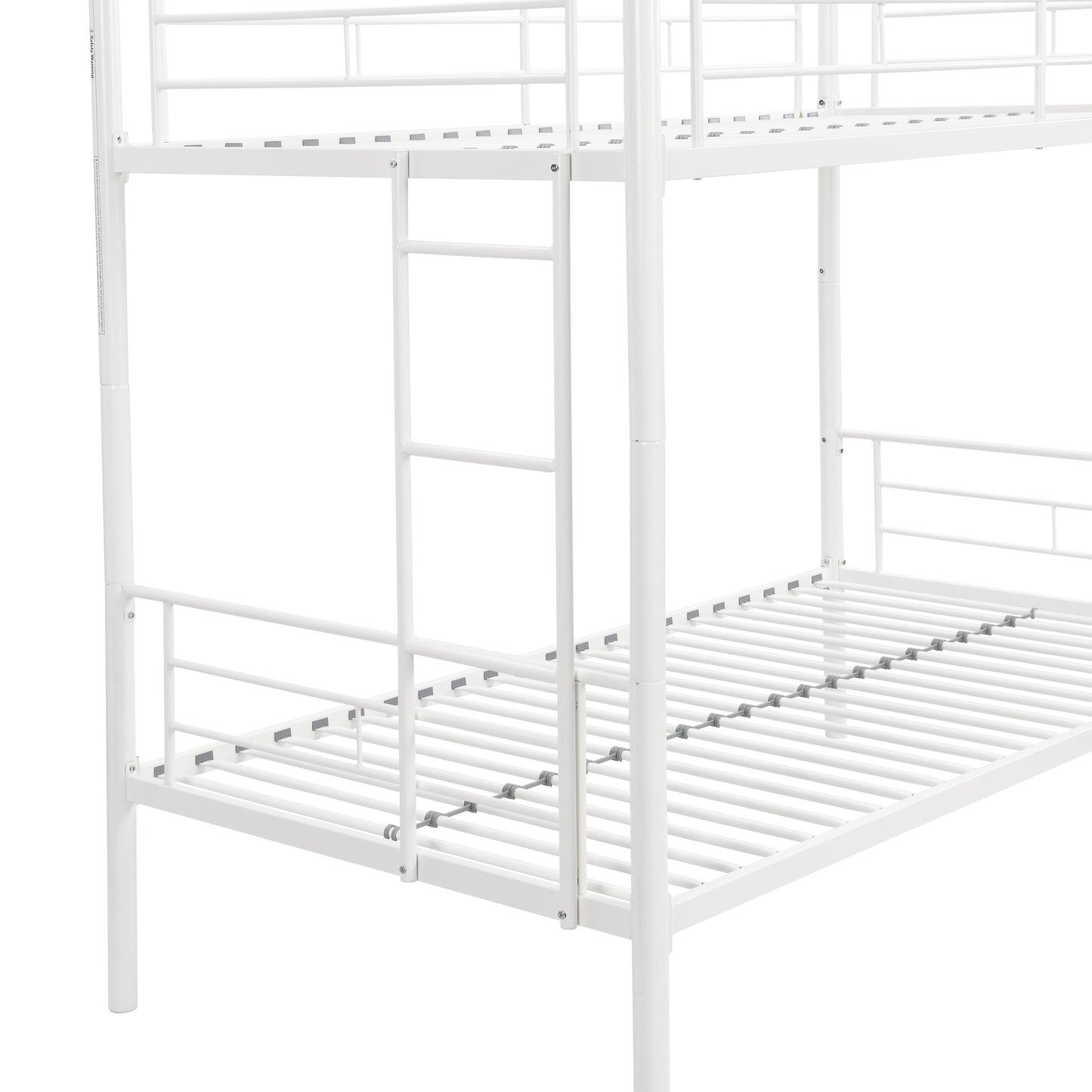 Twin metal bunk beds, metal structure bed frame with safety guardrails and 2 ladders, convertible bunk beds, white - Korvel