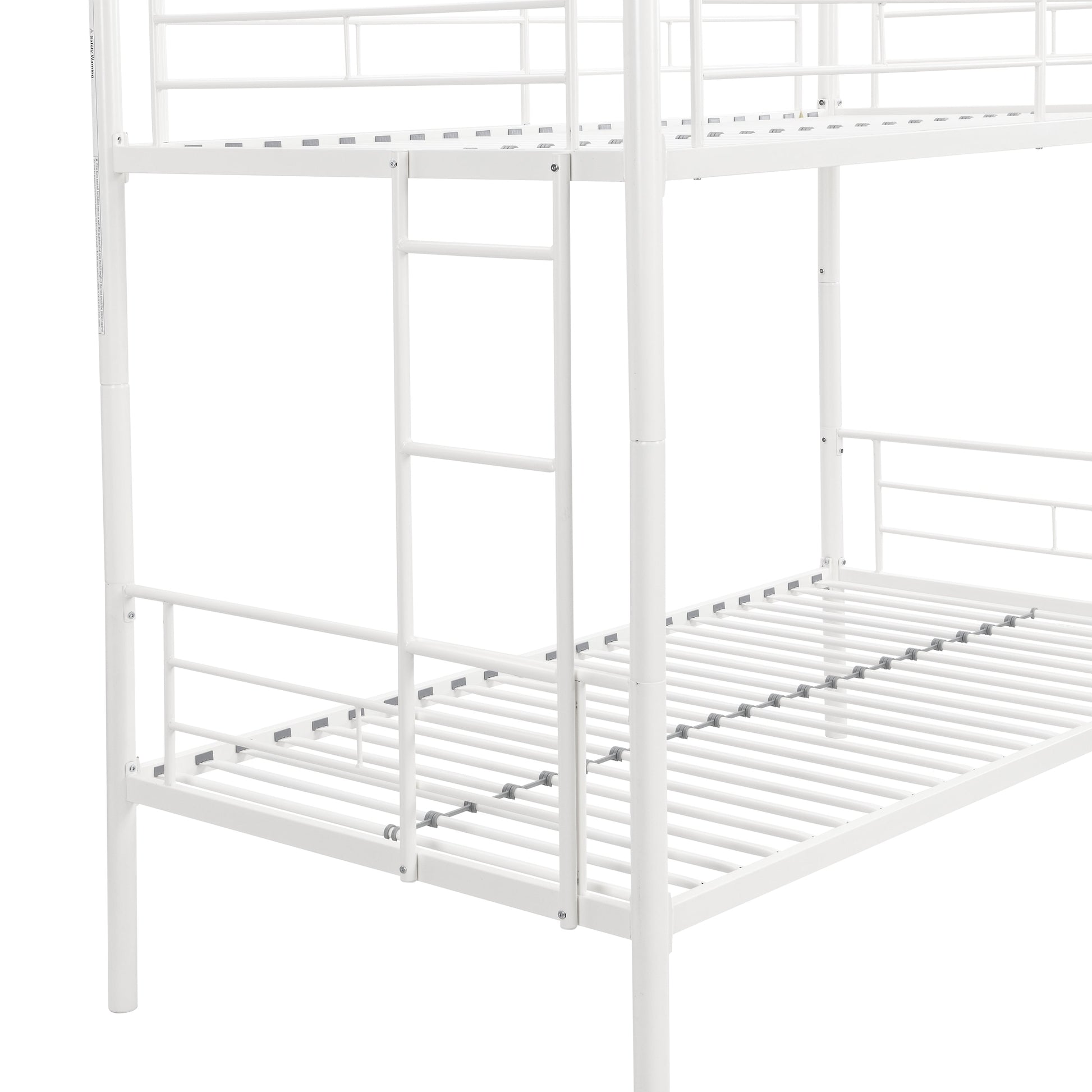 Twin metal bunk beds, metal structure bed frame with safety guardrails and 2 ladders, convertible bunk beds, white - Korvel