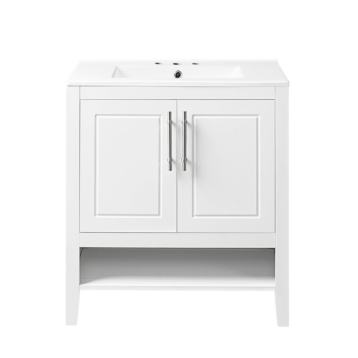 30" Bathroom Vanity with Sink  Multi-functional Bathroom Cabinet with Doors and Drawers Solid Frame and MDF Board, White - Korvel