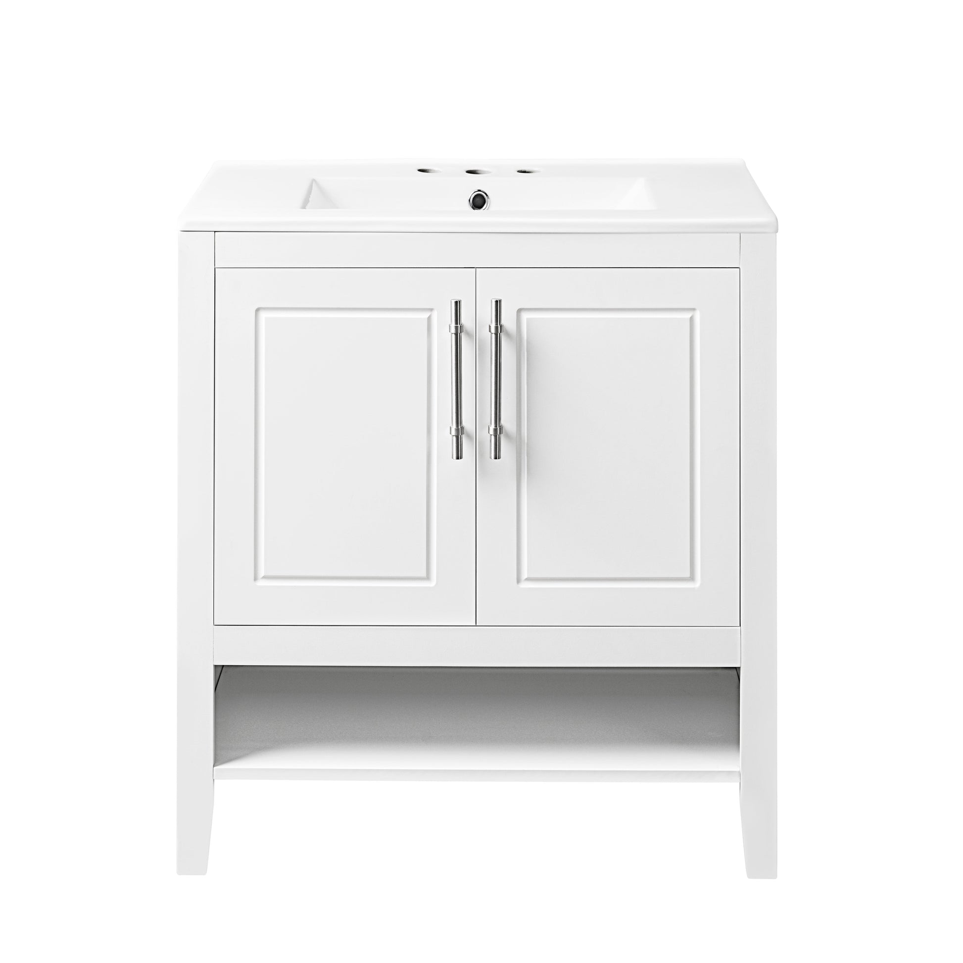 30" Bathroom Vanity with Sink  Multi-functional Bathroom Cabinet with Doors and Drawers Solid Frame and MDF Board, White - Korvel