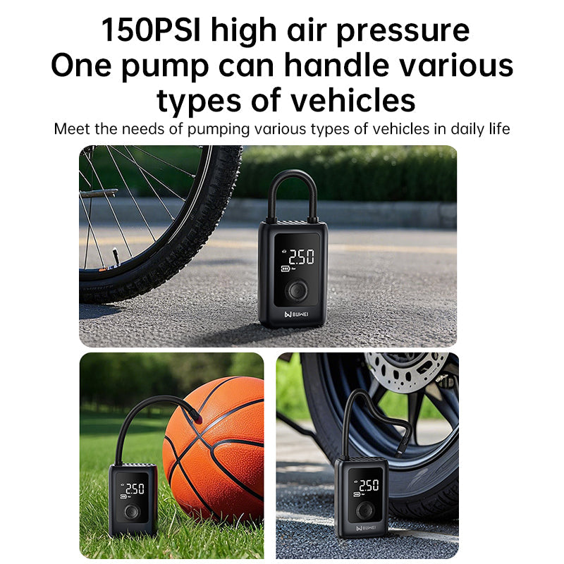 150PSI Rechargeable Electric Tire Pump with Light & LCD: for cars, bikes - Korvel