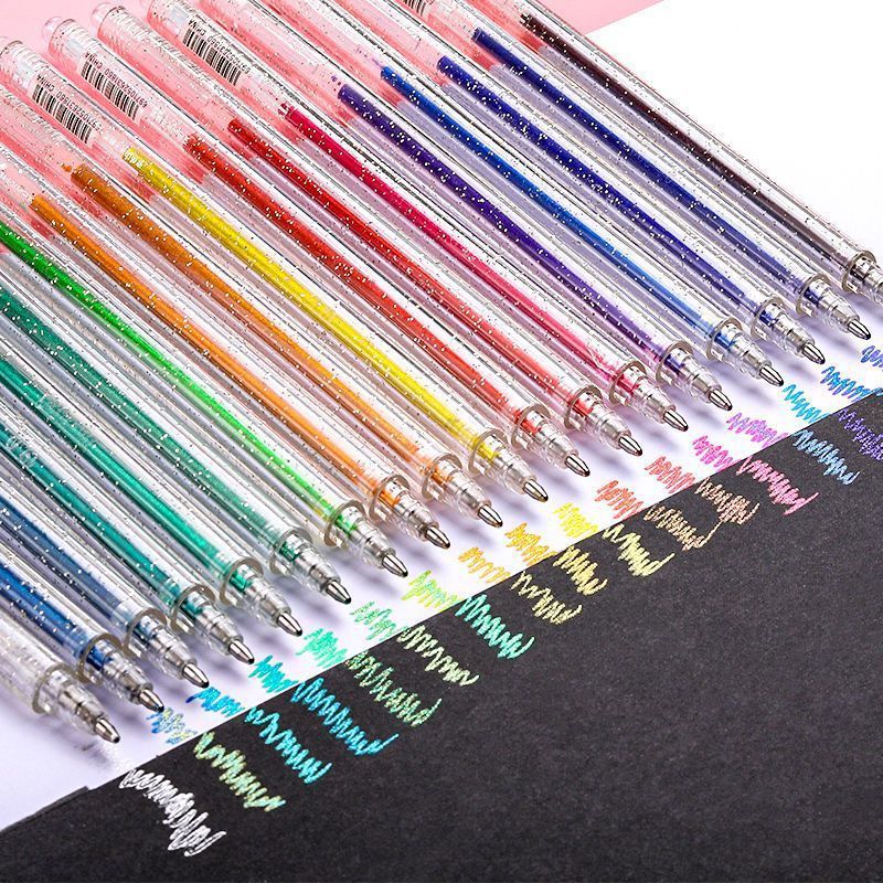 Drawing Doodling Scrapbook Journaling fluorescent Sparkle Gel Pen Neon Glitter Pens Fine Tip Art Markers Glittering Pen Set - Korvel