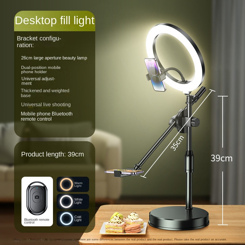 Mobile Phone Overhead Shooting Stand for Food Photography, Drawing, and Live Streaming - Adjustable Dual-Camera Position Desktop Phone Holder with Fill Light - Korvel