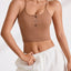 Ribbed Half Button Cropped Active Cami - Korvel