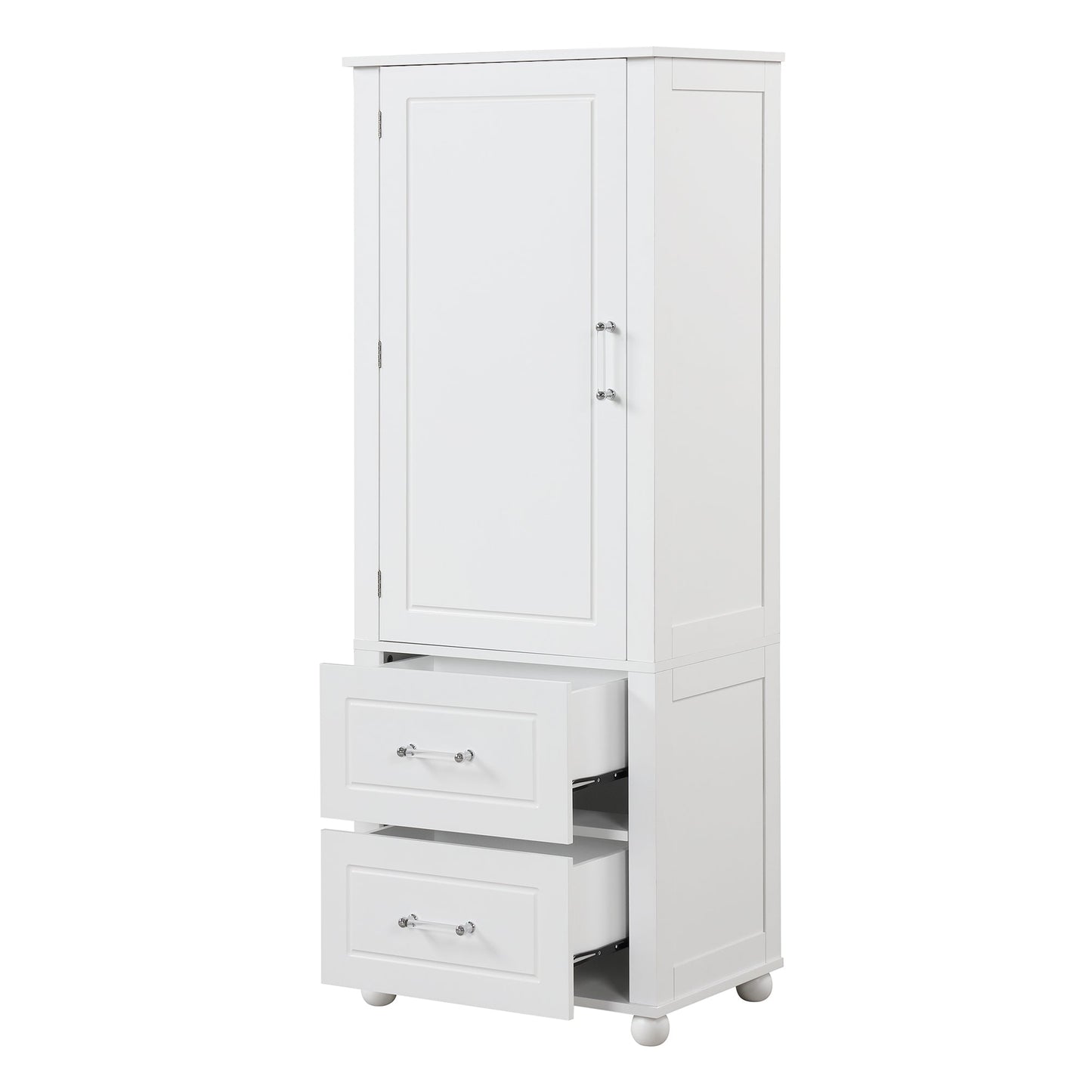 Tall bathroom storage cabinet with two drawers and adjustable shelves for independent storage - Korvel