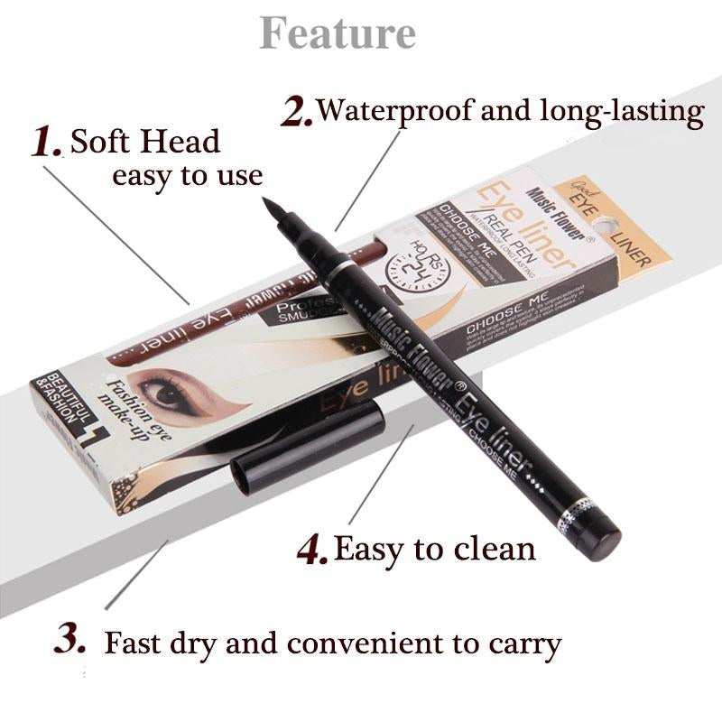 Music Flower New Makeup Cosmetic Black Eyeliner Waterproof Eye Liner Pencil Shadow KAJAL Gel Eyeliner Make up Smokey Eye - Korvel