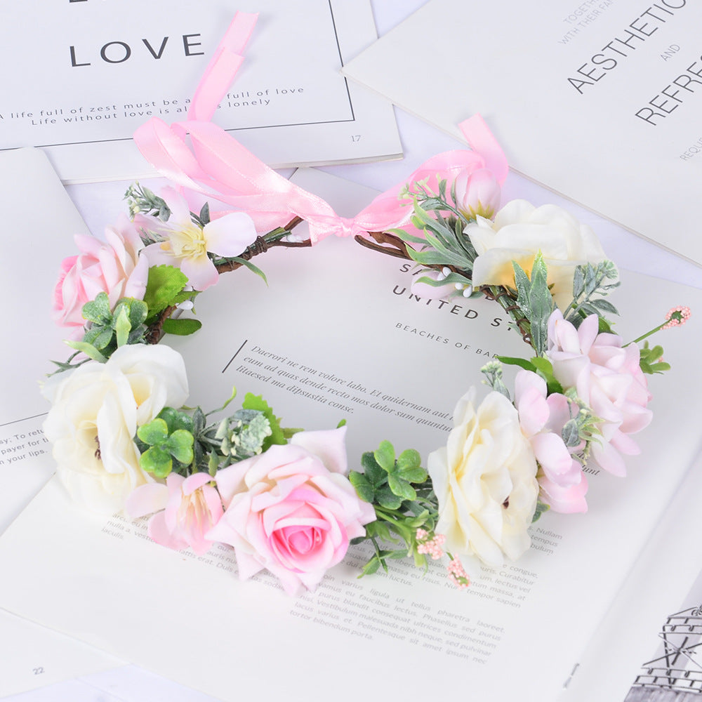 Simulated Rose Blossoms Adjustable Headwear Wreath Bridal Fairy Princess Birthday Performance Headwear - Korvel