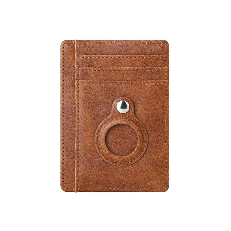AirTag multi-card slot Apple tracker anti-lost protective cover card bag anti-theft brush Crazy Horse PU leather RFID bag - Korvel