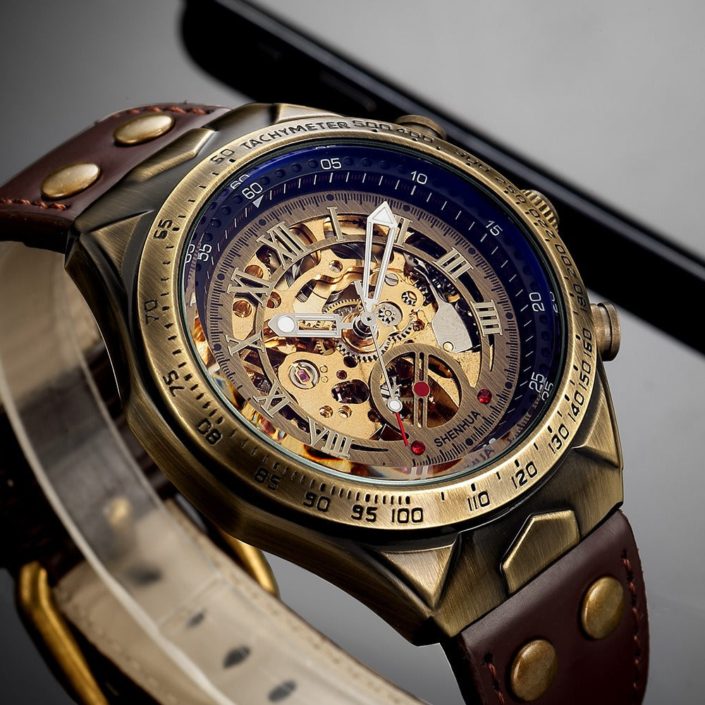 SHENHUA Men's Fashion Hollow out Watch Antique Fully Automatic Mechanical Watch - Korvel