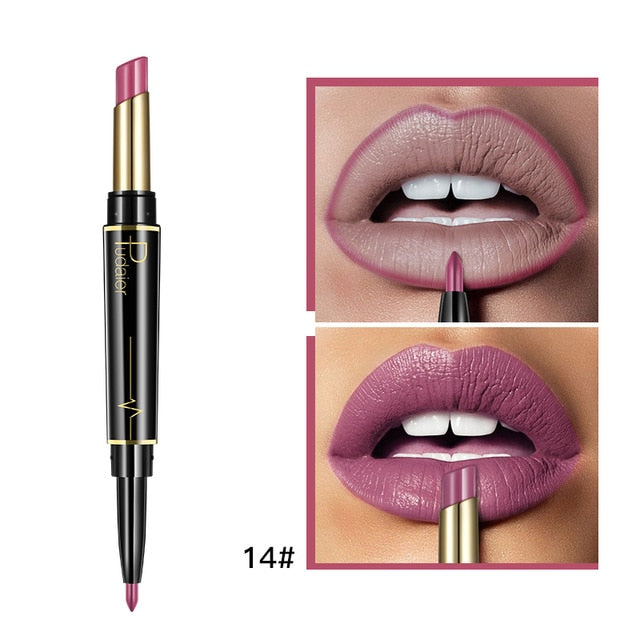 Matte Lipstick Wateproof Double Ended Long Lasting Lipsticks Brand Lip Makeup Cosmetics Nude Dark Red Lips Liner Pencil - Korvel