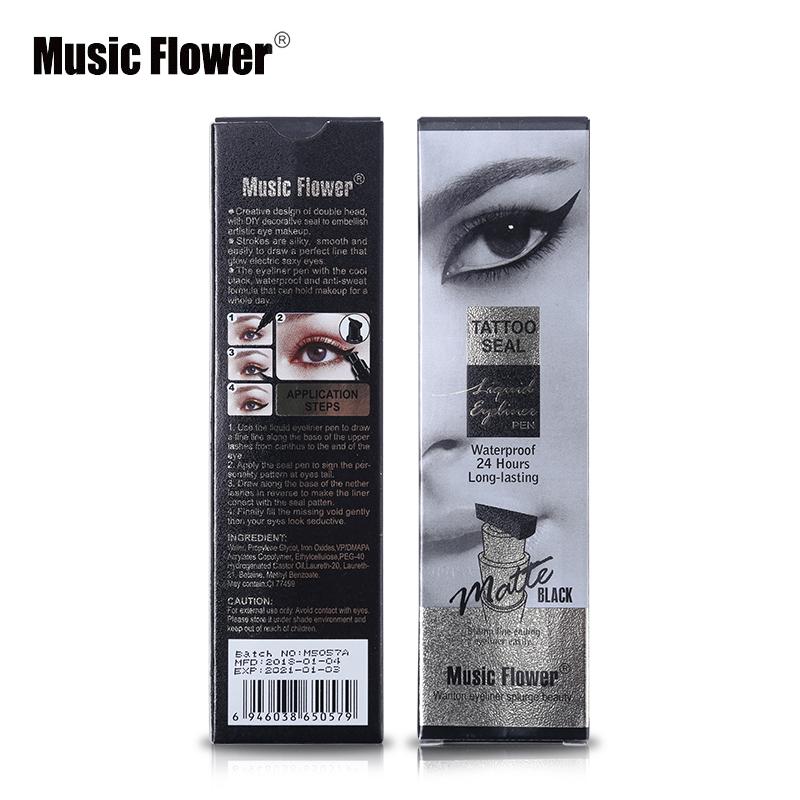 Music Flower Brand Eyes Makeup Tattoo Seal Liquid Eyeliner Pen Waterproof Matte Black Stamp Wanton Eye Liners 24HR Long-lasting - Korvel