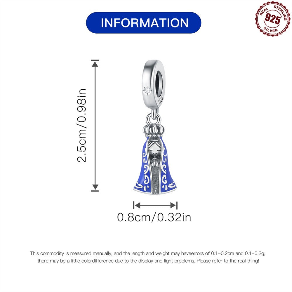 S925 Sterling Silver Virgin Mary Pendant for Bead Bracelets