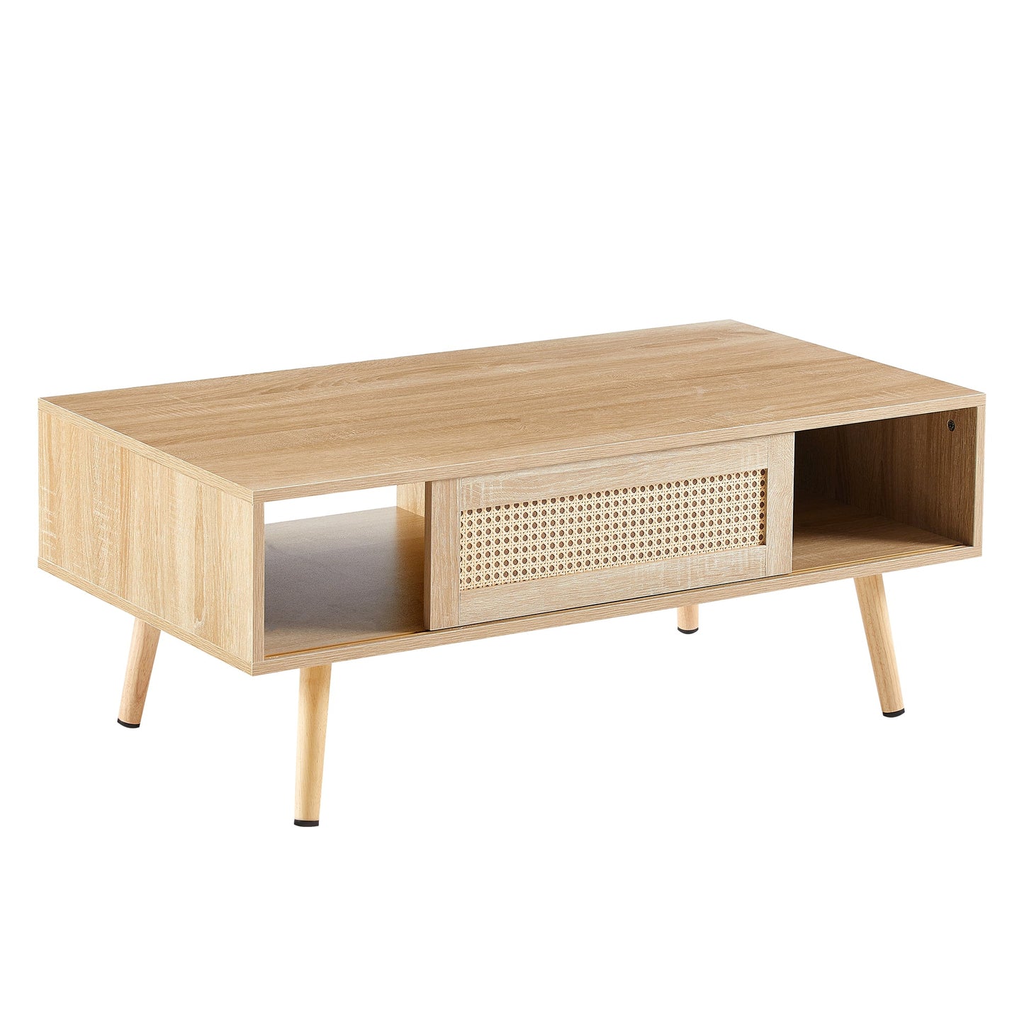 41.34" Modern Rattan Coffee Table with Sliding Door Storage
