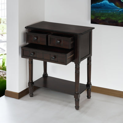 TREXM Narrow Console Desk, Ultra Thin Sofa Table with Three Storage Drawers and Living Room Bottom Shelves (Espresso) - Korvel