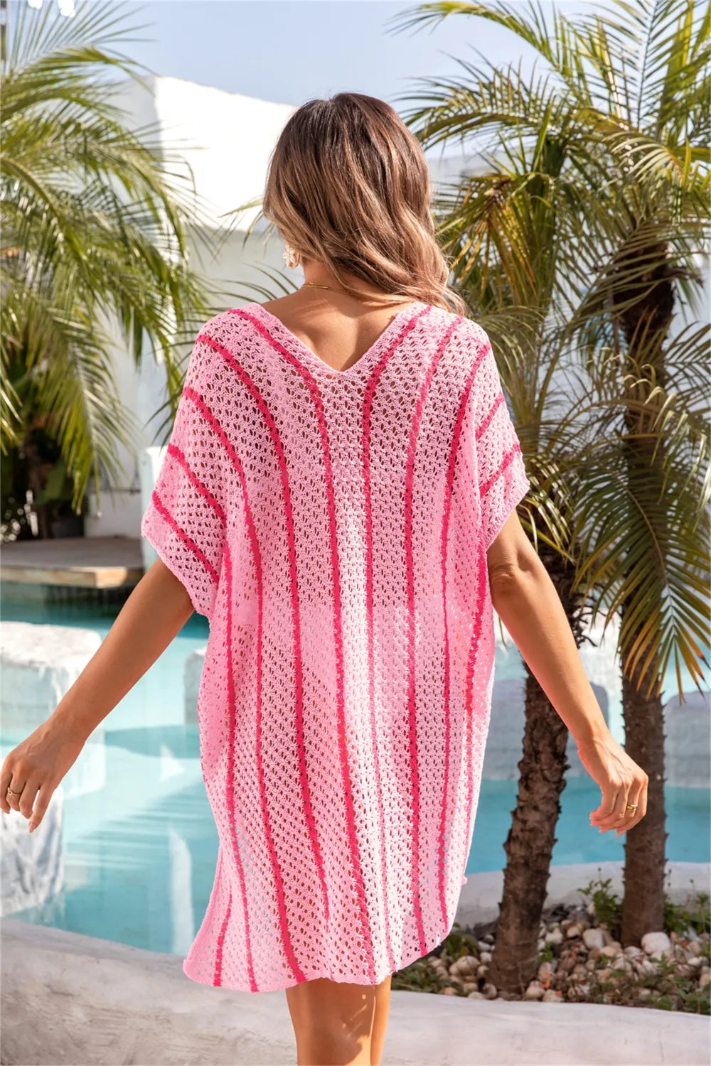 Angel Wings Openwork V-Neck Short Sleeve Cover Up - Korvel