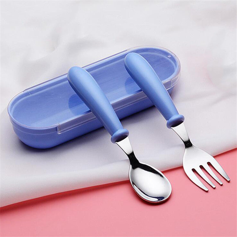 Baby Gadgets Tableware Set Children Utensil Stainless Steel Toddler Dinnerware Cutlery Cartoon Infant Food Feeding Spoon Fork - Korvel