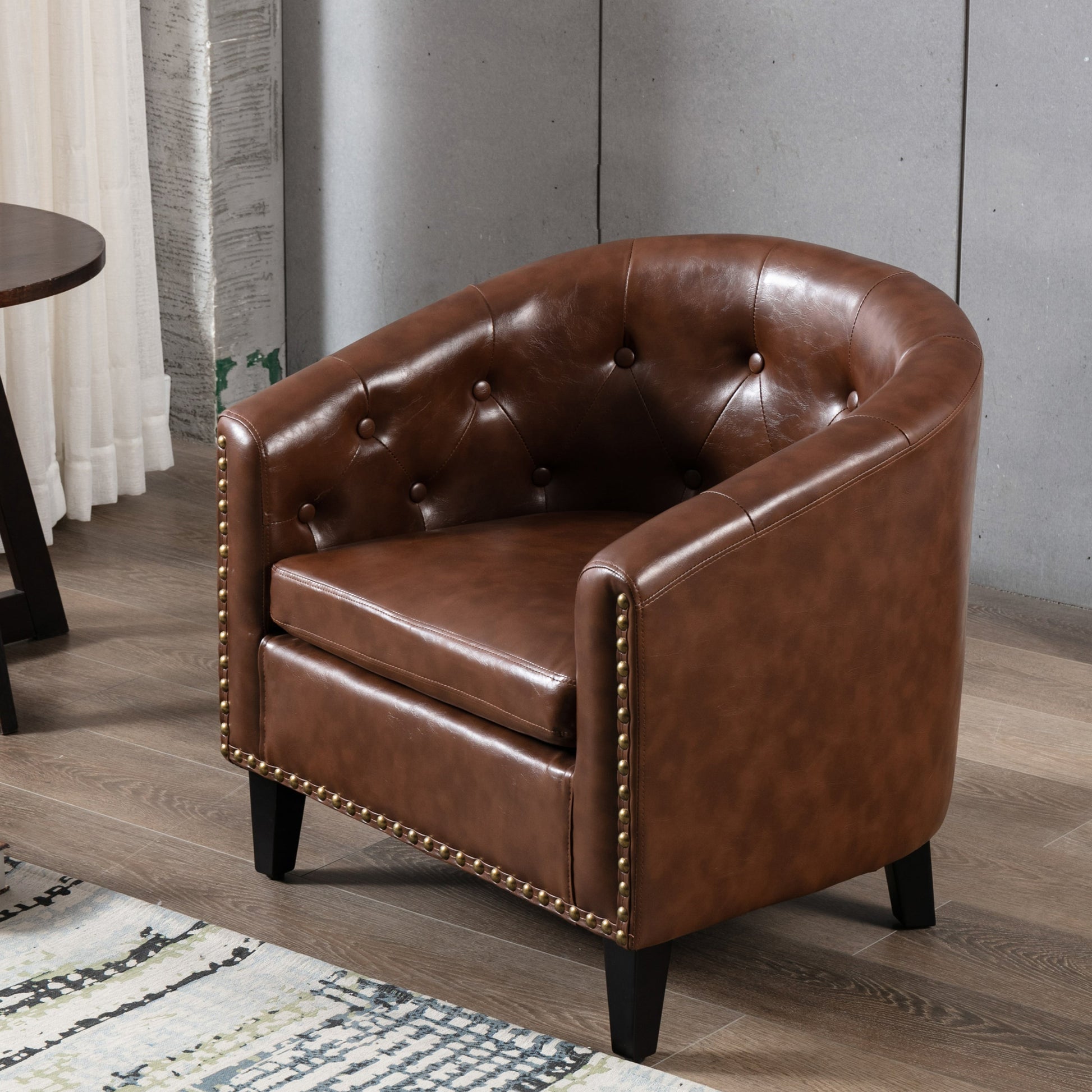 PU Leather Tufted Barrel ChairTub Chair for Living Room Bedroom Club Chairs - Korvel
