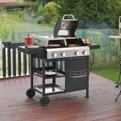 2+2 multifunctional gas barbecue grill and covered grill combination for outdoor cooking - barbecue, barbecue, pizza. - Korvel