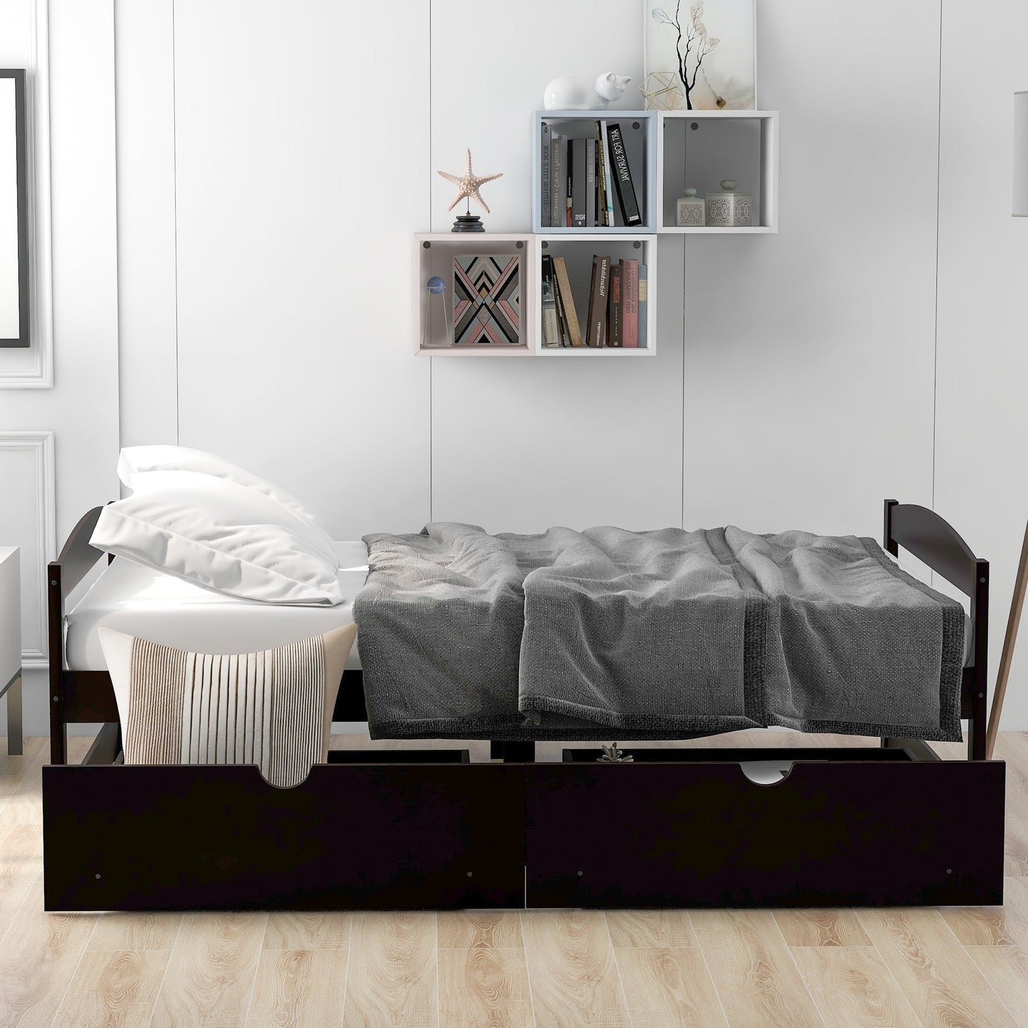 Espresso Twin Size Platform Bed with Two Drawers