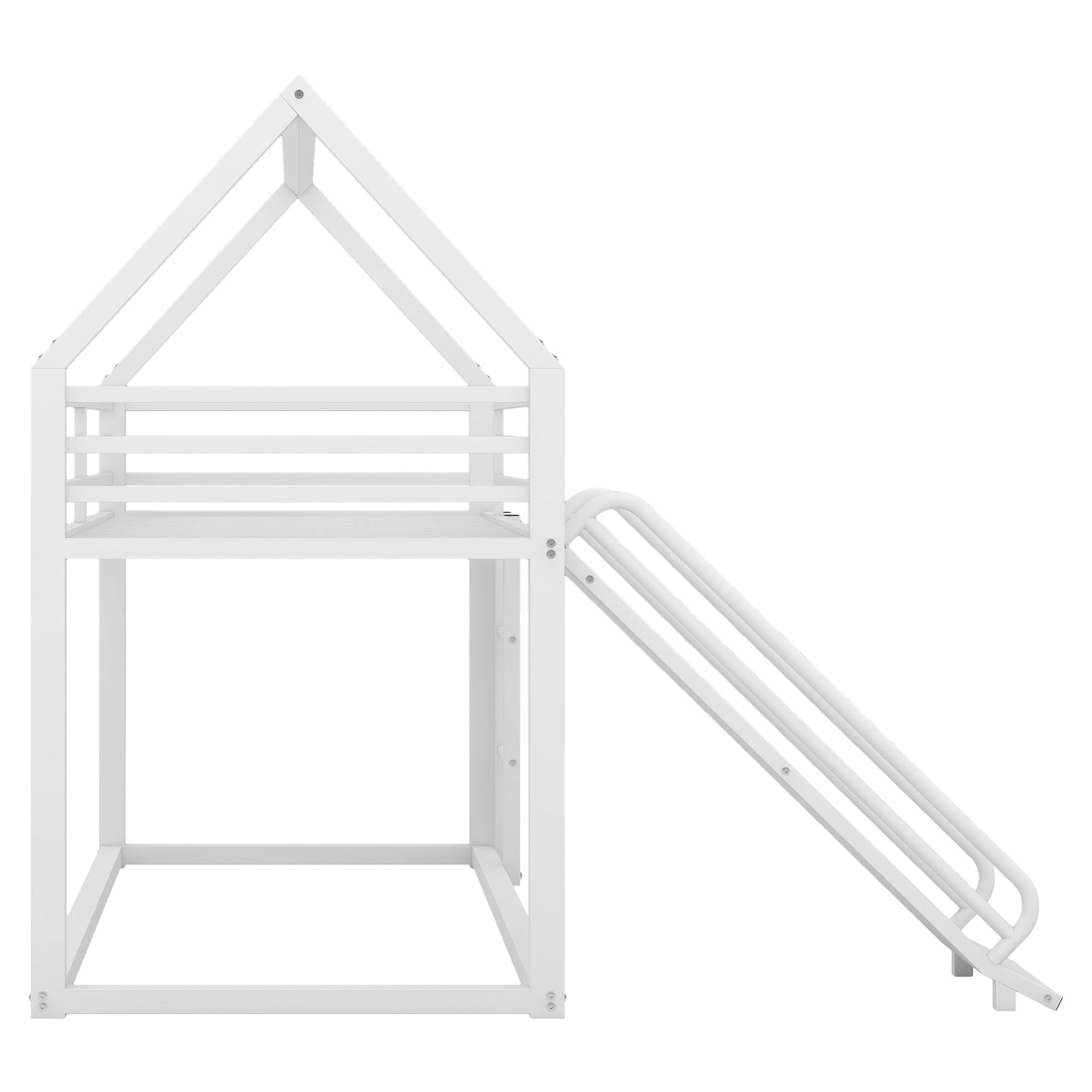 Twin over Twin House Bunk Bed with Ladder and Slide,White - Korvel