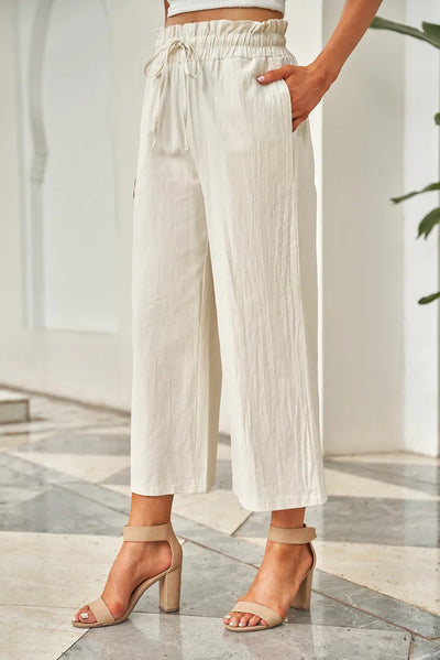 Drawstring Paperbag Waist Wide Leg Pants - Korvel