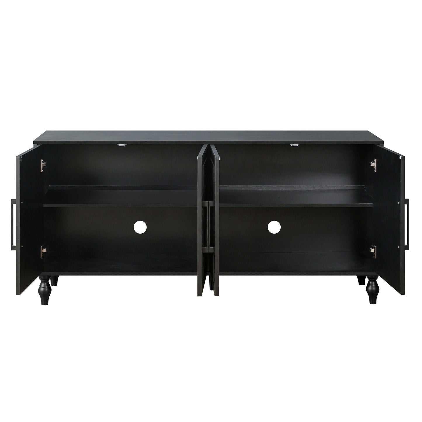Carved Flower Door Large Storage Cabinet With Metal Handle Suitable For Living Room, Kitchen, Entryway(BLACK) - Korvel