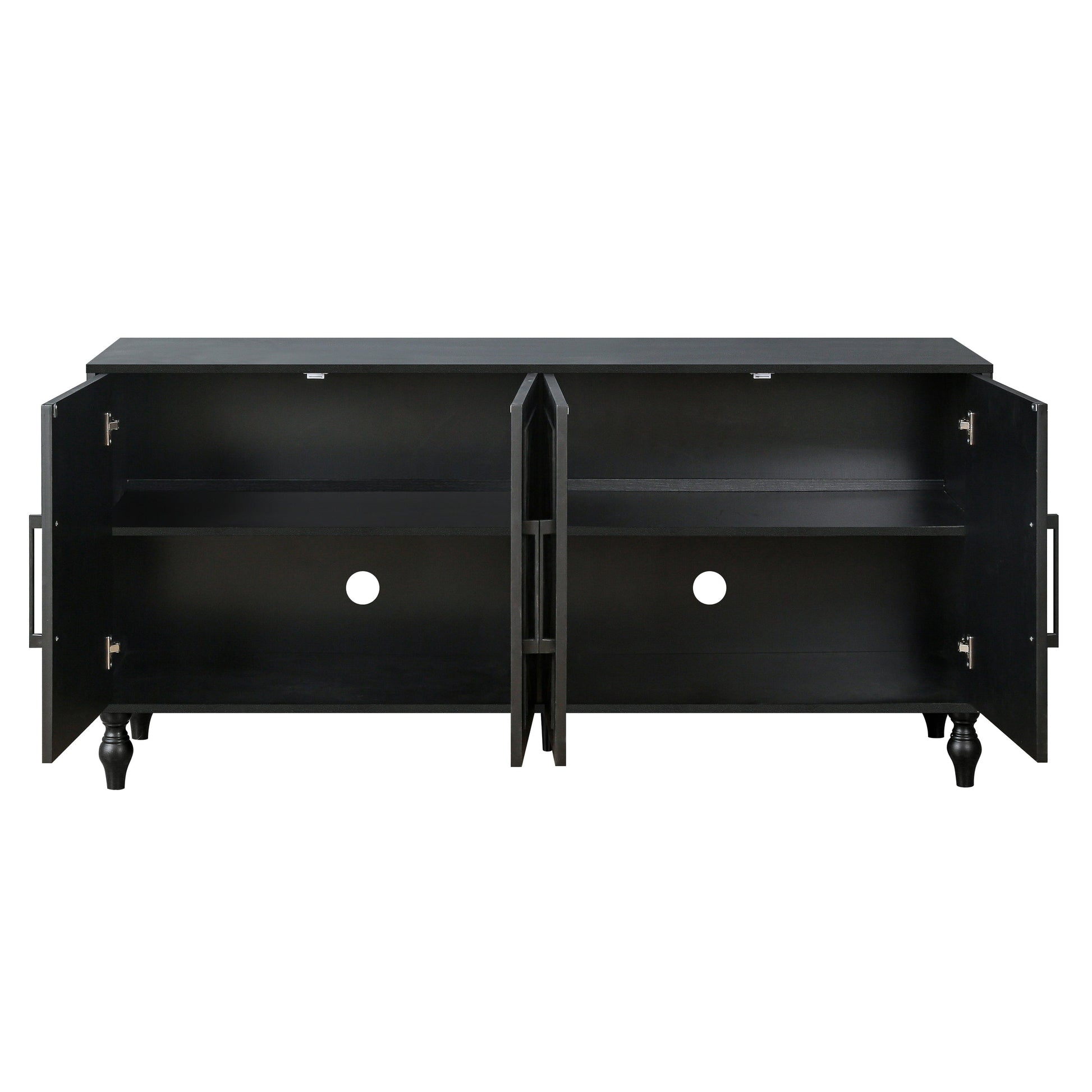 Carved Flower Door Large Storage Cabinet With Metal Handle Suitable For Living Room, Kitchen, Entryway(BLACK) - Korvel