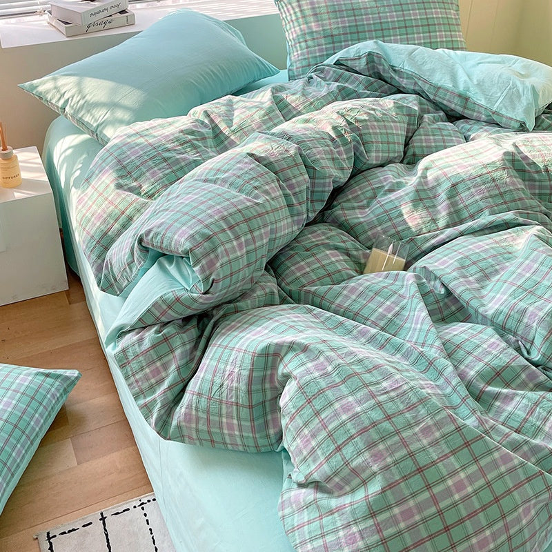 Cotton Dyed Washed Cotton Bedding Set Pure Cotton A Class Flat Sheet Quilt Cover Fitted Sheet Quilt Cover Three-Piece Set Striped - Korvel