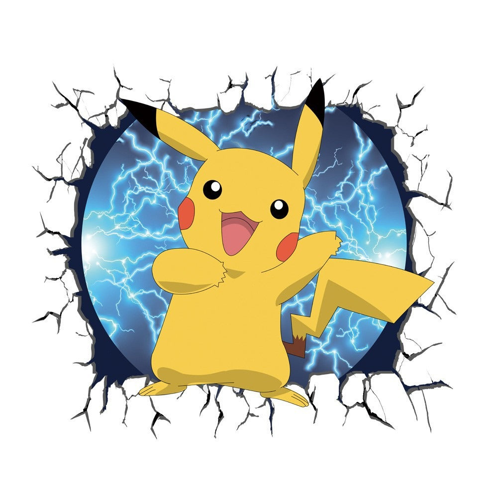 New 3D Pikachu Wall Sticker Pok é mon Wallpaper Self adhesive Cartoon Graffiti Anime Poster Children's Room PVC - Korvel