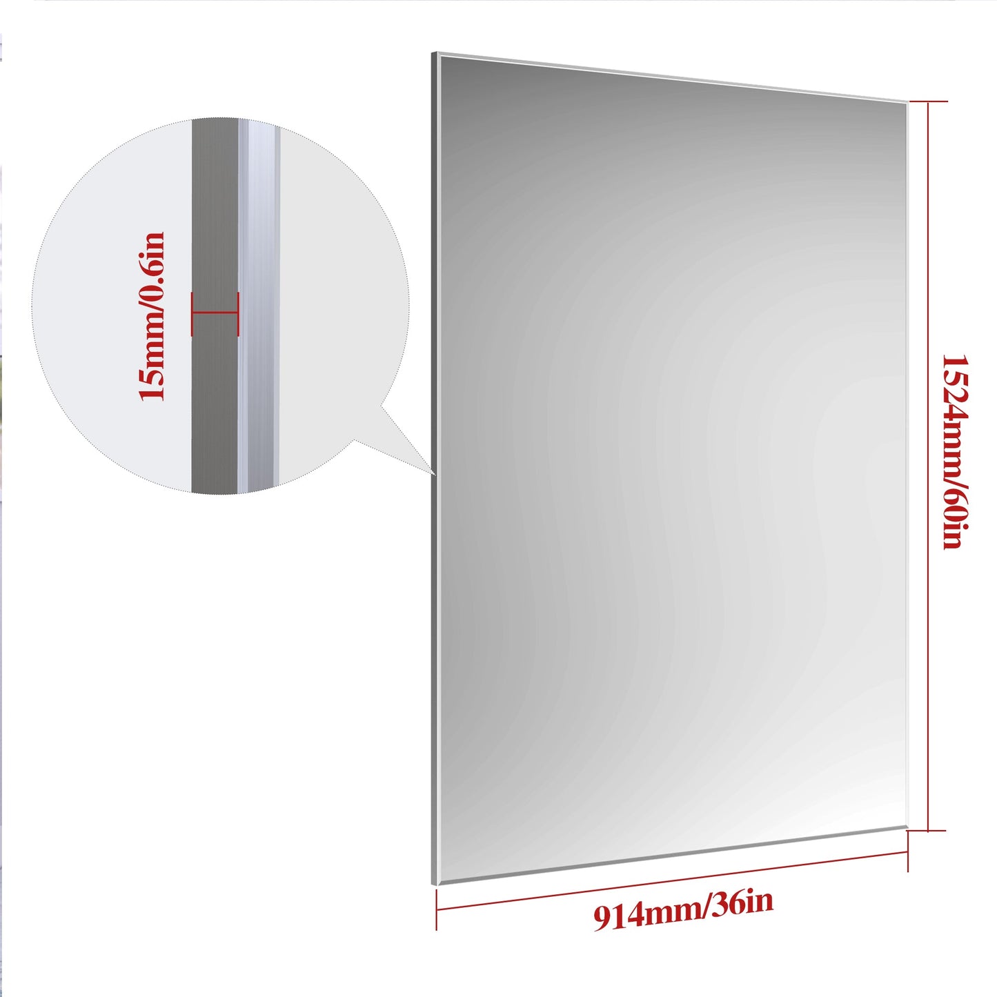 60"x36" Oversized Modern Rectangle Bathroom Mirror